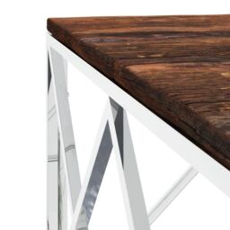 Berkfield Home Coffee Table Stainless Steel & Solid Wood Reclaimed in Silver - thumbnail 5