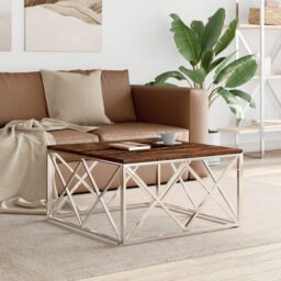 Berkfield Home Coffee Table Stainless Steel & Solid Wood Reclaimed in Silver