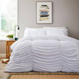 New Edge Blinds Ruched Duvet Set in White - Size: Double - thumbnail 1