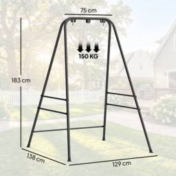OUTSUNNY Hammock Chair Stand Only for Indoor Outdoor 150KG Load Black - thumbnail 3
