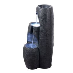 Teamson Home Garden Outdoor Water Feature, Modern 3-Tier Cascading Urn Water Fountain, With LED Lights, Black - thumbnail 5