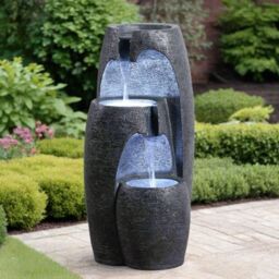 Teamson Home Garden Outdoor Water Feature, Modern 3-Tier Cascading Urn Water Fountain, With LED Lights, Black - thumbnail 2