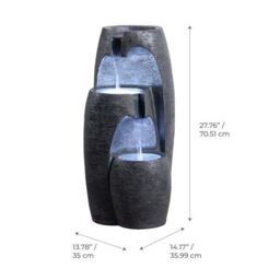 Teamson Home Garden Outdoor Water Feature, Modern 3-Tier Cascading Urn Water Fountain, With LED Lights, Black - thumbnail 7