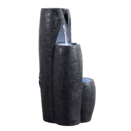 Teamson Home Garden Outdoor Water Feature, Modern 3-Tier Cascading Urn Water Fountain, With LED Lights, Black - thumbnail 4