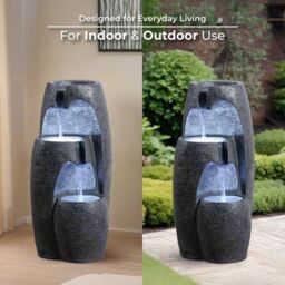 Teamson Home Garden Outdoor Water Feature, Modern 3-Tier Cascading Urn Water Fountain, With LED Lights, Black - thumbnail 8