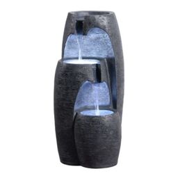 Teamson Home Garden Outdoor Water Feature, Modern 3-Tier Cascading Urn Water Fountain, With LED Lights, Black - thumbnail 1