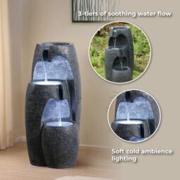 Teamson Home Garden Outdoor Water Feature, Modern 3-Tier Cascading Urn Water Fountain, With LED Lights, Black - thumbnail 9
