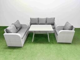 Fimous Patio Dining Table & Chairs Set with 3 Seater Sofa Reclining Chair in Light Grey - thumbnail 1