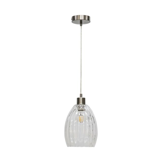 First Choice Lighting Birch - Clear Fluted Glass with Satin Nickel Pendant Fitting - image 1