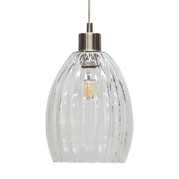 First Choice Lighting Birch - Clear Fluted Glass with Satin Nickel Pendant Fitting - thumbnail 2