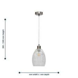 First Choice Lighting Birch - Clear Fluted Glass with Satin Nickel Pendant Fitting - thumbnail 5