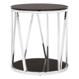 Orsina Modern Round Chrome Finish Side Table, Durable Side Table For Livingroom, Tempered Glass Modern Side Table in Silver