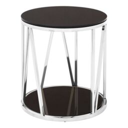 Orsina Modern Round Chrome Finish Side Table, Durable Side Table For Livingroom, Tempered Glass Modern Side Table in Silver - thumbnail 2