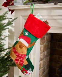 Dibor Set of 4 Velvet Reindeer Xmas Tree Decoration Christmas Gift Bag Stocking in Red - Size: 4 Pack