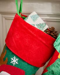 Dibor Set of 4 Velvet Reindeer Xmas Tree Decoration Christmas Gift Bag Stocking in Red - Size: 4 Pack - thumbnail 4