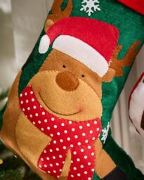 Dibor Set of 4 Velvet Reindeer Xmas Tree Decoration Christmas Gift Bag Stocking in Red - Size: 4 Pack - thumbnail 5