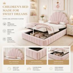 Matteo Women's Pink Velvet Princess Single Bed with Shell Headboard & Ottoman Storage - thumbnail 9