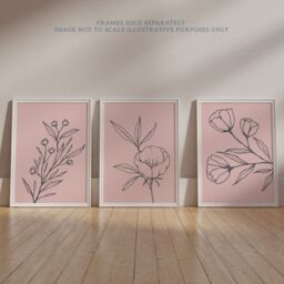 Artery8 Wall Art Print Pack of 4 A4 Minimalist Wildflower Outline Black on Pastel Pink Simple Floral Living Room s Set - thumbnail 6