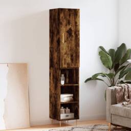 Berkfield Home Highboard Smoked Oak 34.5x34x180 cm Engineered Wood in Brown - thumbnail 2