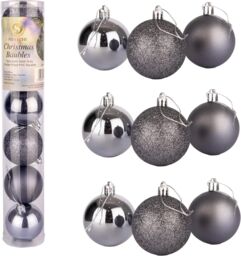 Shatchi Christmas Decoration Baubles Shatterproof Dark Grey, Tree Decorations 15cm/3Pcs in Dark Grey - thumbnail 1