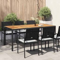 Berkfield Home Garden Table 190x90x75 cm Poly Rattan & Acacia Wood Black - Size: 190 x 90 x 75 cm - thumbnail 2