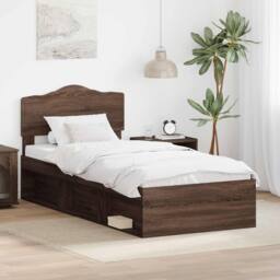 Berkfield Home Bed Frame with Headboard Brown Oak 75 x 190 cm Solid Pine Wood
