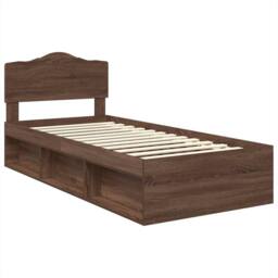 Berkfield Home Bed Frame with Headboard Brown Oak 75 x 190 cm Solid Pine Wood - thumbnail 4