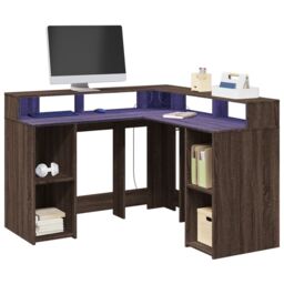 Berkfield Home Desk with LED Lights Brown Oak 130x130x91 cm Engineered Wood - Size: 130 x 130 x 91 cm - thumbnail 1