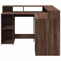 Berkfield Home Desk with LED Lights Brown Oak 130x130x91 cm Engineered Wood - Size: 130 x 130 x 91 cm - thumbnail 6