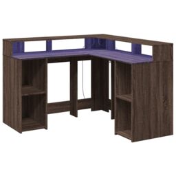 Berkfield Home Desk with LED Lights Brown Oak 130x130x91 cm Engineered Wood - Size: 130 x 130 x 91 cm - thumbnail 3