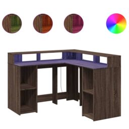 Berkfield Home Desk with LED Lights Brown Oak 130x130x91 cm Engineered Wood - Size: 130 x 130 x 91 cm - thumbnail 2