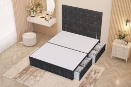 Somnior Chambery Divan Bed Frame 2 Drawers with Floor Standing Headboard Tweed in Charcoal - Size: Small Single - thumbnail 3
