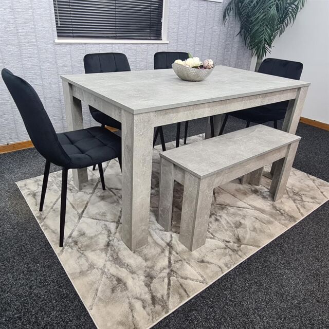 KOSY KOALA Modern Grey Dining Table Set with 4 Black Velvet Chairs & 1 Bench Dining Room Furniture in Brown - image 1