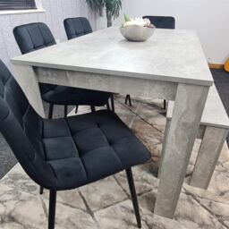 KOSY KOALA Modern Grey Dining Table Set with 4 Black Velvet Chairs & 1 Bench Dining Room Furniture in Brown - thumbnail 3