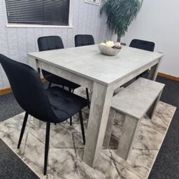 KOSY KOALA Modern Grey Dining Table Set with 4 Black Velvet Chairs & 1 Bench Dining Room Furniture in Brown - thumbnail 2