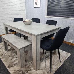 KOSY KOALA Modern Grey Dining Table Set with 4 Black Velvet Chairs & 1 Bench Dining Room Furniture in Brown - thumbnail 5