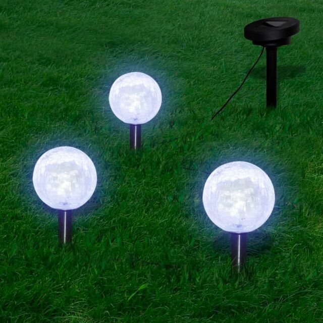 Berkfield Home Solar Bowl 3 LED Garden Lights with Spike Anchors & Solar Panel in White - image 1
