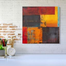 Warren Reed - Designer Golden Blocks Of Abstract Canvas - Size: w10 inch x h10 inch - thumbnail 1