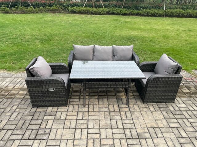 Fimous Rattan Garden Furniture 4 Piece Grey Patio Furniture Set Patio Conservatory 5 Seater Set Outdoor Rectangular Table & Chairs in Dark Grey - image 1