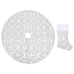 Berkfield Home Luxury Christmas Tree Skirt with Sock White 122 cm Fabric - thumbnail 2