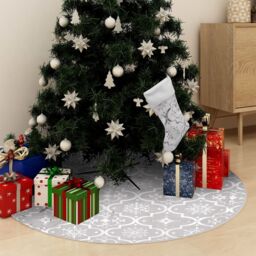 Berkfield Home Luxury Christmas Tree Skirt with Sock White 122 cm Fabric
