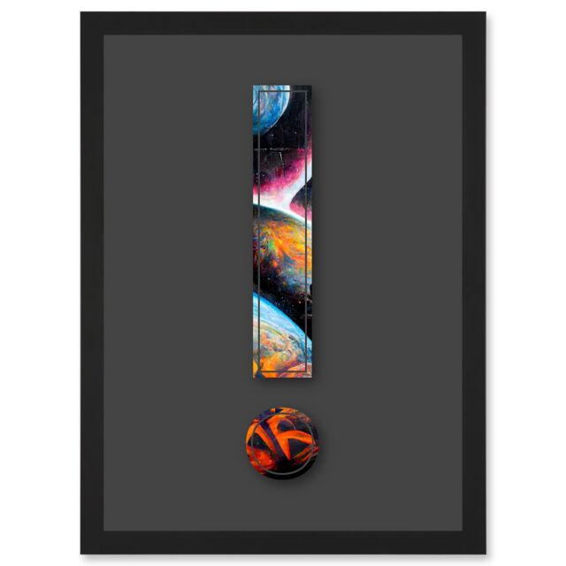 Artery8 Symbol Exclamation Mark Point Bright Planets Decorative Graffiti Mural Alphabet Initial Stencil Artwork Framed Wall Art Print A4 in Black - image 1