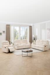 More4Homes Boston Manual Recliner Fabric 1+2+3 Seater Sofa Set w Drinks Console in Beige - thumbnail 1