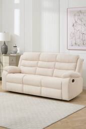 More4Homes Boston Manual Recliner Fabric 1+2+3 Seater Sofa Set w Drinks Console in Beige - thumbnail 2