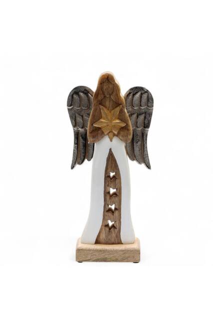 KDMD Large Mango Wood Angel with Metal Wings & Enamel Star in Brown - image 1