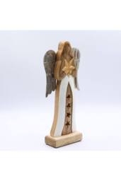 KDMD Large Mango Wood Angel with Metal Wings & Enamel Star in Brown - thumbnail 2