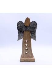 KDMD Large Mango Wood Angel with Metal Wings & Enamel Star in Brown - thumbnail 4