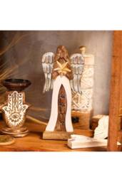 KDMD Large Mango Wood Angel with Metal Wings & Enamel Star in Brown - thumbnail 8