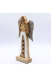 KDMD Large Mango Wood Angel with Metal Wings & Enamel Star in Brown - thumbnail 3