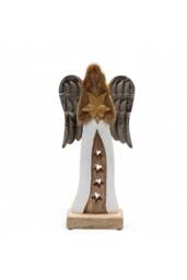 KDMD Large Mango Wood Angel with Metal Wings & Enamel Star in Brown